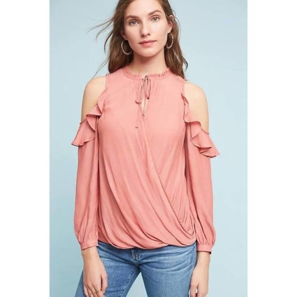Anthro Maeve Rose Liesel Cold Shoulder Ruffle Top Small